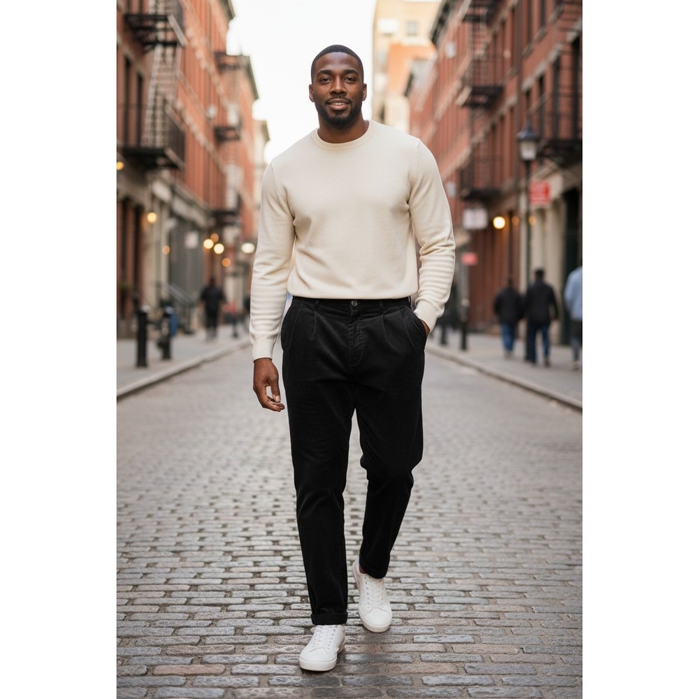 Nautica Rigger Mens Black Corduroy Pants Classic Fit Pleated 35x32